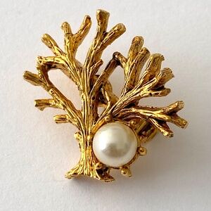 Vintage Tree of Life faux pearl brooch pin back Unsigned